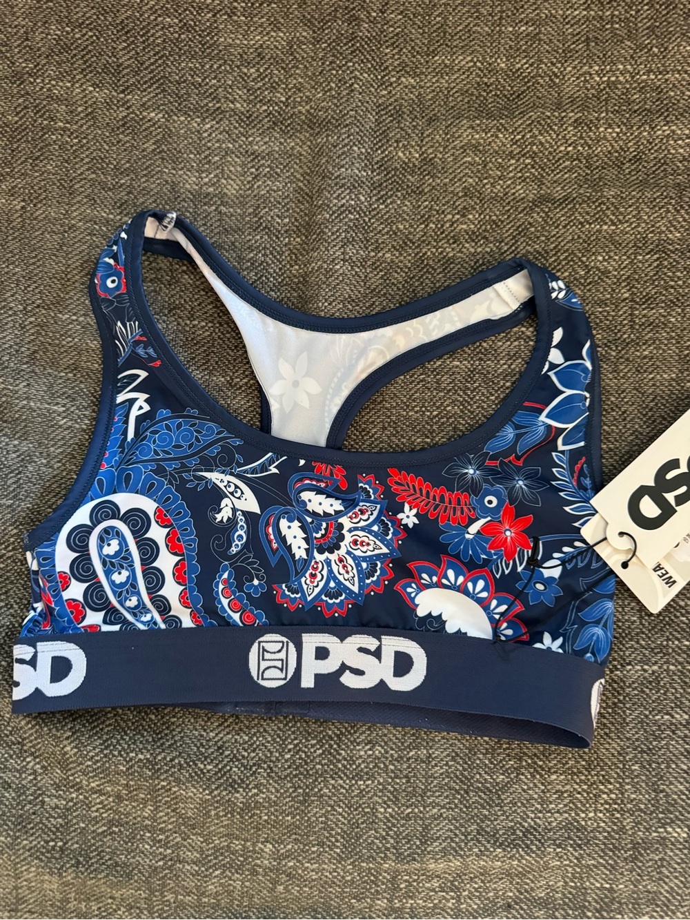 PSD Women's Navy Blue Paisley Sports Bra New Sz S
